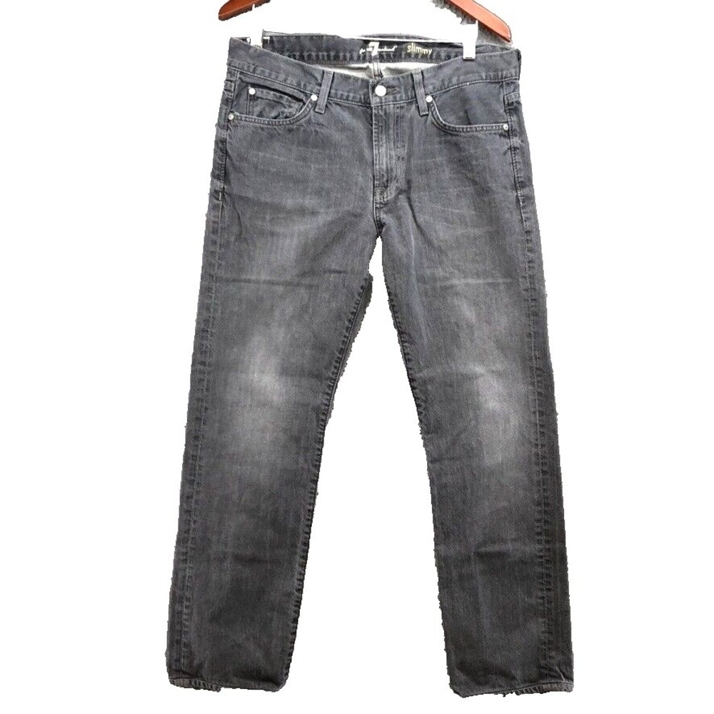 7 For All Mankind Slimmy Jeans Mens 34 x 29 Black Gray Denim Mid Rise Classic